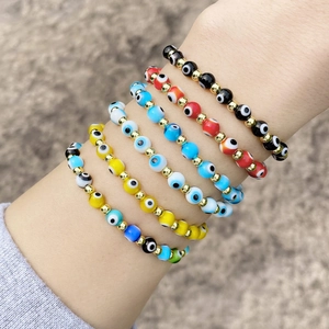 Evil Eye Beaded Bracelet Copper Gold Plated Beads Handmade Bohemian Fashion Jewelry For Women