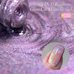 Macro view of RC02 purple rainbow glass magnetic gel with holographic glitter effect