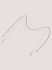 Two-piece set of black beaded and gold cylinder eyeglass chains with silicone loops