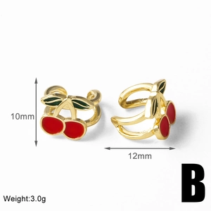 Macro detail of cherry ear cuff in 18k gold plating with dimensions 10mm by 12mm