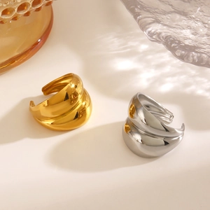 Polished double-layered gold and silver stainless steel rings with adjustable open design