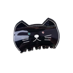 Pince à cheveux chat porte-bonheur noir en acétate avec strass colorés pour femme