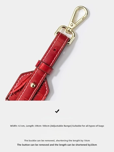Red crocodile texture bag strap with adjustable length and gold metal hardware hooks