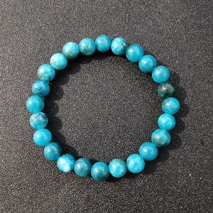 Handmade 8mm blue natural stone beaded bracelet with polished round apatite gemstones