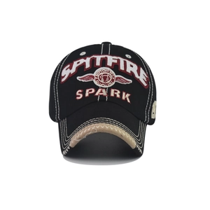 Retro washed cotton baseball cap with SPARK 3D embroidery and motor oil patch