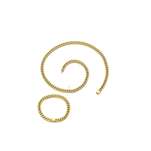 Detailed size parameters for gold stainless steel Cuban chain necklace and bracelet set