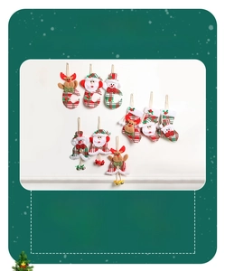 Detail of Christmas bell hangers featuring Santa, Snowman, and Reindeer styles in fabric