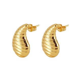 Boucles d'oreilles gouttes en acier inoxydable plaqué or 18K avec texture ondulée