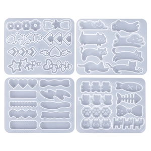Set de moules en silicone DIY pour barrettes avec formes de chat, étoile et motifs