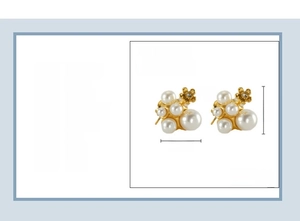 Detail view of 13x14mm stainless steel pearl flower earrings with 18K gold plating