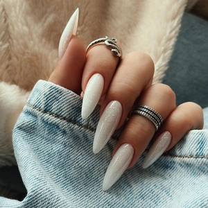 Unghie Finte Glitter Argento Fiume Di Stelle Forma Mandorla Stiletto Lunghe Copertura Totale Luccicanti Per Donne Stile Ins