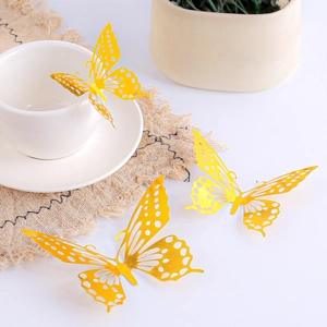 3D hollow gold butterfly wall stickers set with metallic finish for home party decor