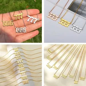 Personalized stainless steel 14K gold 0-9 number pendant necklaces set for women