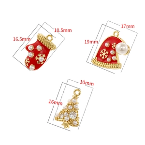 Christmas themed enamel pendants set with pearl and crystal in sock hat tree shapes