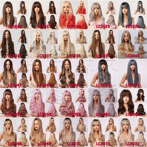 Detailed catalog showing 25 styles of long wavy and straight synthetic hair wigs