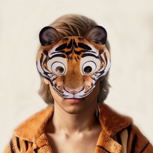Cartoon Animal Mask And Tail Costume Accessories Plush EVA Tiger Leopard For Halloween Party Cosplay Dress Up Props