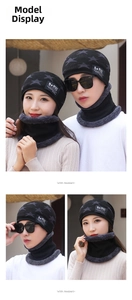 Detalle del gorro de punto de invierno y calentador de cuello con forro polar grueso