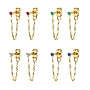 Colorful Round Zircon Chain Drop Earrings With Silver Earring Post Copper Geometric Luxury Tassel Jewelry For Women
