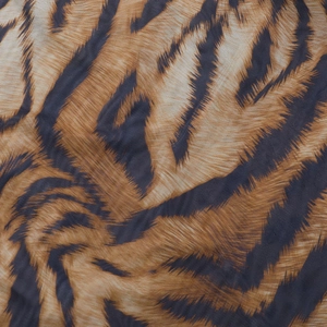 Vista macro del tessuto a rete traspirante con stampa tigre e trama dettagliata