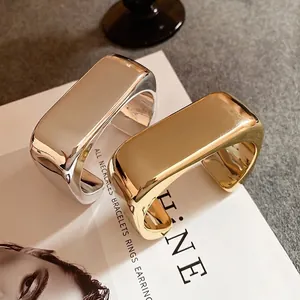 Chunky Wave Cuff Bracelet Minimalist Wide Metallic Acrylic Bangle Adjustable Geometric Hammered Statement Jewelry For Women