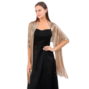 Elegant champagne gold metallic shawl with fringe tassels for evening gowns and wedding parties