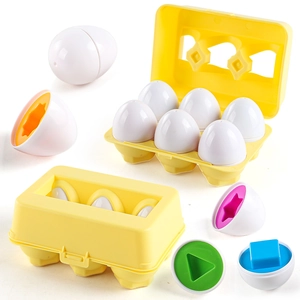 Educational color and shape matching toy eggs with yellow tray for toddler learning