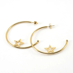 Fashionable Stainless Steel C Shaped Hoop Earrings With Hollow Heart Star Butterfly Charms Gold Plated Jewelry For Women