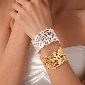 Hollow Lace Copper Cuff Bracelet For Women Irregular Organic Texture Open Bangle High-End Minimalist Chic Jewelry