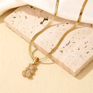 Golden Copper Pendant Necklace With Zircon Bear Cross Dollar Sign Santa Fashion Jewelry For Women
