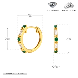 Detailed view of S925 sterling silver earrings with 5A zircons and precise dimensions