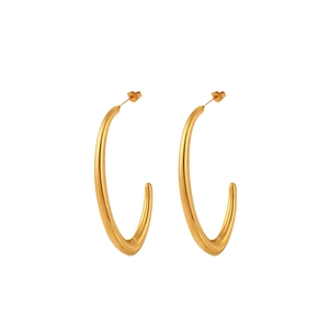 Elegant 18K gold-plated irregular C-shape hoop earrings in minimalist stainless steel