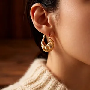 18k gold plated U-shaped hollow woven hoop earrings with luxury vintage style for women