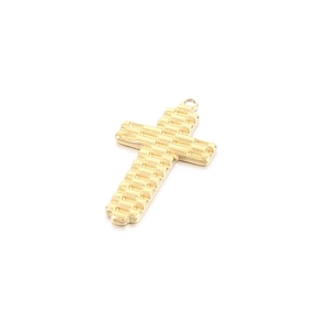 Pendentif croix en acier inoxydable doré avec texture briques pour bijoux hip hop