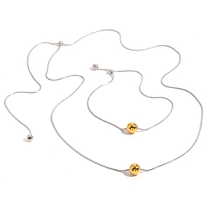 Minimalist stainless steel two-tone snake chain necklace set with polished gold beads