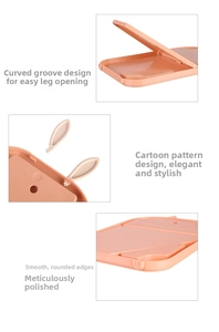 Detail of a rabbit-ear folding makeup mirror showing arc grooves and smooth edges