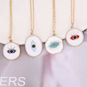 Bohemian Evil Eye Pendant Necklace Stainless Steel Enamel Protection Jewelry For Women Vintage Clavicle Chain
