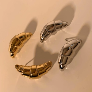 Polished gold and silver croissant dome earrings with elegant ribbed texture for women