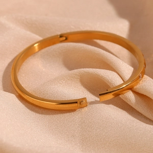Macro shot of 18K gold plated stainless steel bracelet with micro-inlaid zircon and clasp