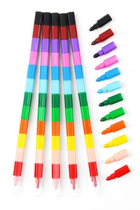 Detailed view of 12 stackable block crayons showing disassembly and vibrant colors