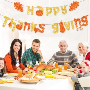 Happy Thanksgiving Banner Glitter Paper Maple Leaf Pumpkin Hanging Garland Festive Party Holiday Home Decoration Supplies