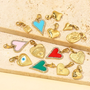 Enamel heart and eye stainless steel charms with gold plating and lobster clasps