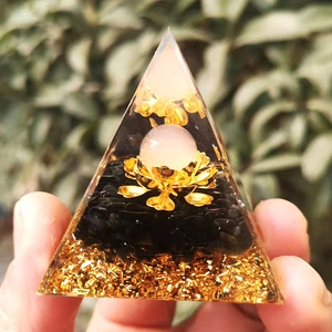 Orgone Energy Pyramid Resin Desktop Decor Handmade Crystal Stones Mandala Tree Of Life For Meditation Yoga Home Office