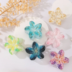 Elegant floral frangipani hair claw clips with marble texture for sweet women's styling