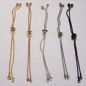 Adjustable stainless steel bolo box chains in gold, silver, rose gold, rainbow, and black
