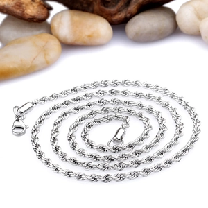 3mm silver twisted rope chain necklace in titanium steel with lobster clasp