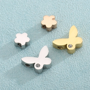 Stainless Steel Butterfly Flower Charms With Rhinestones DIY Jewelry Making Accessories For Necklaces Bracelets