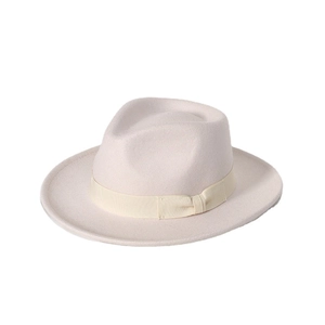 Classic cream wool fedora hat with elegant grosgrain ribbon and small bow detail