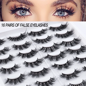 Set of 16 pairs of handmade fluffy false eyelashes with natural 3D faux mink volume