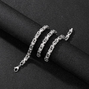 Detailed view of silver stainless steel Byzantine chain with a robust lobster clasp