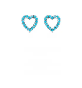 Détail des boucles d'oreilles cœur en argent S925 avec pierres de turquoise